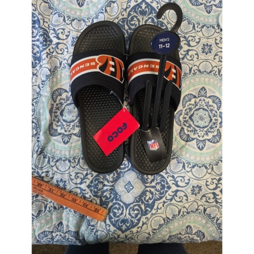 FOCO Cincinnati Bengals NFL Mens Slide Sandals Black Orange White Size 11-12 NEW